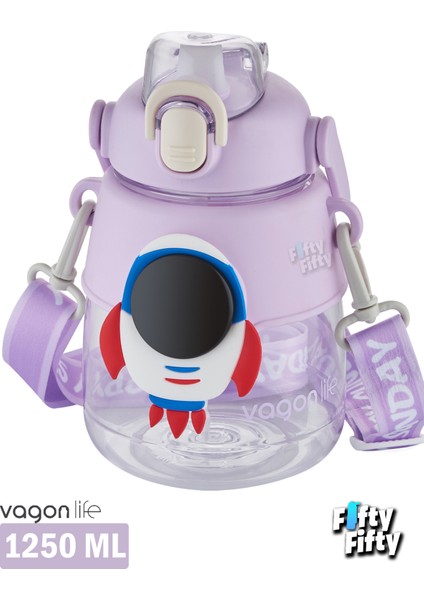 Silikon Pipetli 1250 ml Büyük Boy Askılı ve Kulplu Su Matarası Çıkartma