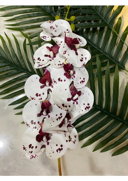 Bordo Beyaz Yapay Islak Orkide Tek Dal 88 cm