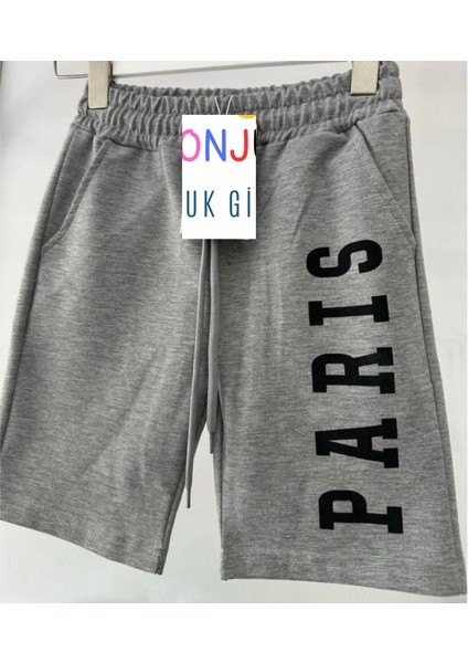 Erkek Çocuk Şort - Kapri Gri Renk Paris Baskılı