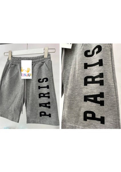 Erkek Çocuk Şort - Kapri Gri Renk Paris Baskılı fiyatları