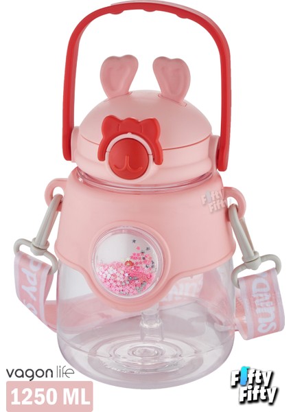 1250 ml Pipetli Büyük Boy Askılı ve Kulplu Su Matarası Çıkartma l