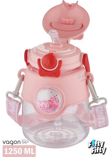1250 ml Pipetli Büyük Boy Askılı ve Kulplu Su Matarası Çıkartma l
