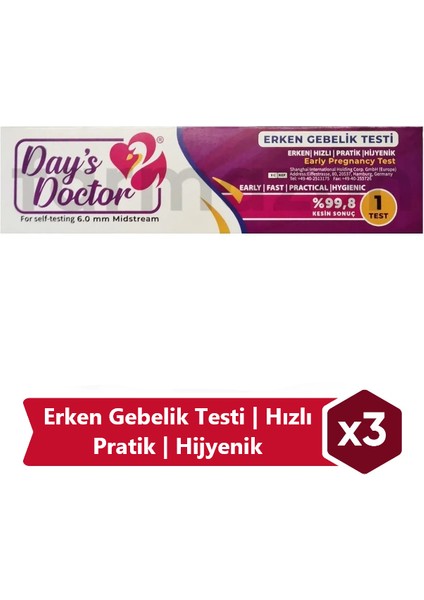 Gebelik-Hamilelik Testi | Erken | Hızlı | Pratik | Hijyenik | %99,8 | 3 Adet