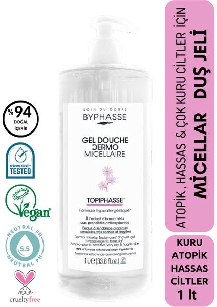 Dermo Micellar Topiphasse Atopik , Hassas Ve Çok Kuru Ciltler Için Misel Duş Jeli 1000ml
