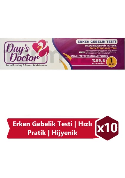 Gebelik-Hamilelik Testi | Erken | Hızlı | Pratik | Hijyenik | %99,8 | 10 Adet