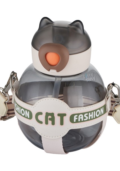 Pipetli 720 ml Boyun Askılı Çocuk Su Matarası Cat