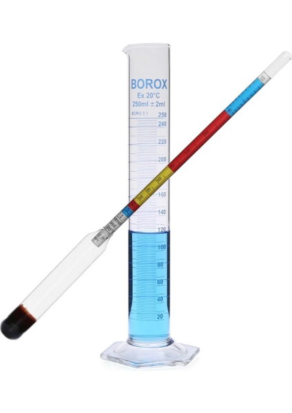 Alkolmetre Renkli + 250ML Cam Mezür - Yüksek Kaliteli - 1 Set/Paket