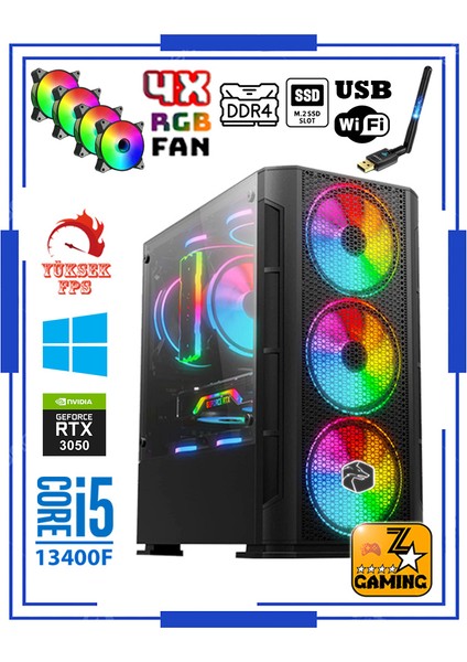 Olimpos Rtx7 Intel Core I5-13400F 16GB Ddr4 Ram 256GB M.2 SSD + 1tb HDD 8gb RTX3050 Oyuncu Masaüstü Bilgisayar