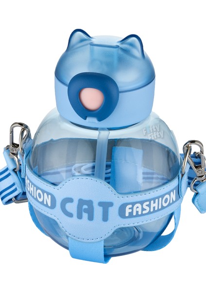 Pipetli 720 ml Boyun Askılı Çocuk Su Matarası Cat