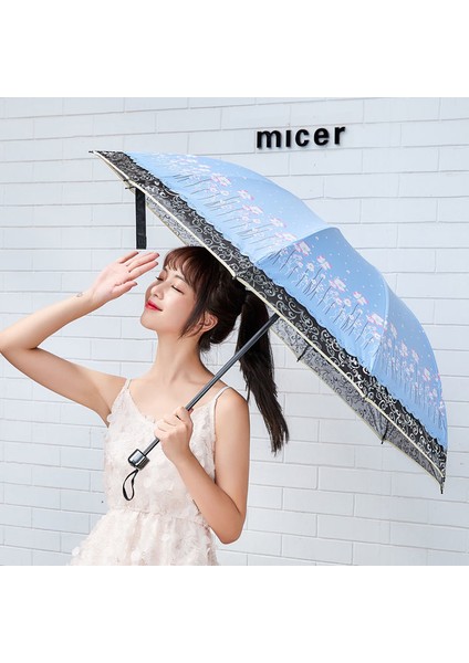 Arttırılmış On Kemikli Çift Vinil Güneşlik, Güneşten Koruyucu ve Anti-Uv Güneş Şemsiyesi, Kız Öğrenci Şemsiyesi, Katlanabilir, Hem Güneşli Hem Yağmurlu (Yurt Dışından)