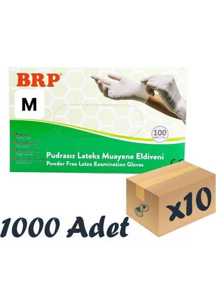 Lateks Pudrasız Muayene Eldiveni Medium 100'LÜ 10 Kutu 1000 Adet