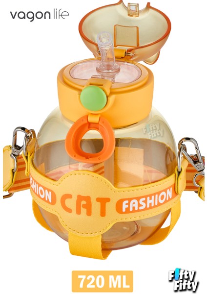 Pipetli 720 ml Boyun Askılı Çocuk Su Matarası Cat modelleri