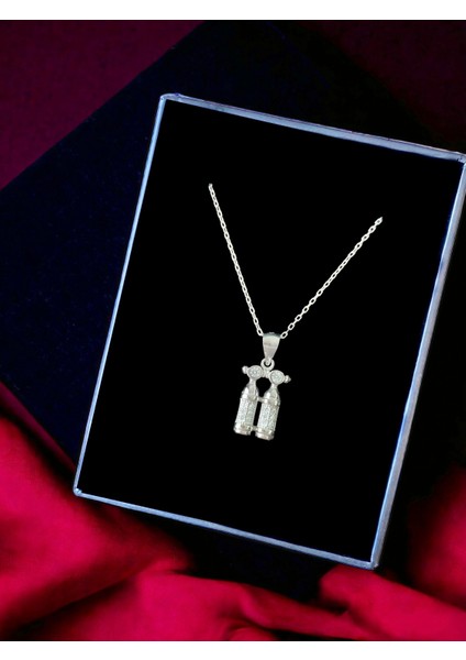 Alâ Silver Jewellery Dalgıç Dalış Tüpü, Scuba Beyaz Taşlı Tasarım 925 Ayar Gümüş Kolye