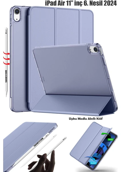 iPad Air 6 11 İnç M2 Çip 2024 Uyumlu Tablet Kılıfı İnce Tasarım Smart Cover Standlı Akıllı Kapak