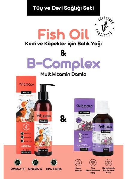 Kedi Tüy ve Deri Sağlığı Seti Tüy Dökülmesi Engelleyici (Biotin, Çinko ve Omega 3-6)