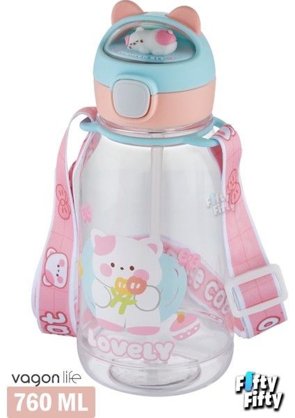 Pipetli 760 ML Boyun Askılı Çocuk Su Matarası 3D Hayvan Figürlü-FFVGN2021-760ML fiyatları