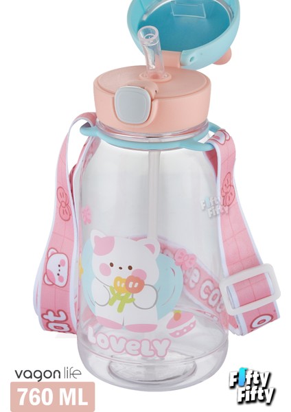 Pipetli 760 ML Boyun Askılı Çocuk Su Matarası 3D Hayvan Figürlü-FFVGN2021-760ML modelleri