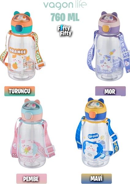 Pipetli 760 ML Boyun Askılı Çocuk Su Matarası 3D Hayvan Figürlü-FFVGN2021-760ML fırsatları