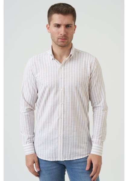 Bathurst Regular Fit G2001 Pamuklu Keten Gömlek Bej
