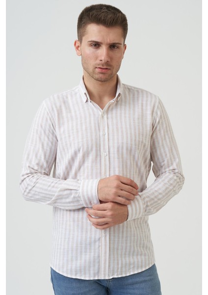 Bathurst Regular Fit G2001 Pamuklu Keten Gömlek Bej fiyatları