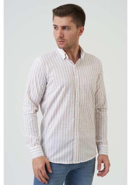 Bathurst Regular Fit G2001 Pamuklu Keten Gömlek Bej modelleri