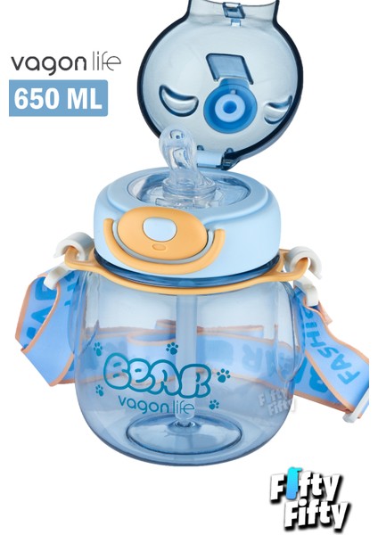Pipetli 720 ml Boyun Askılı Çocuk Su Matarası