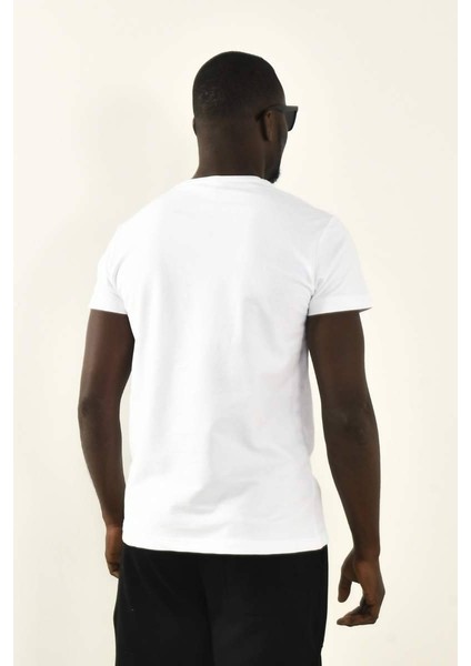 Beyaz Örgülü Cep Detay Bisiklet Yaka T-Shirt indirimleri