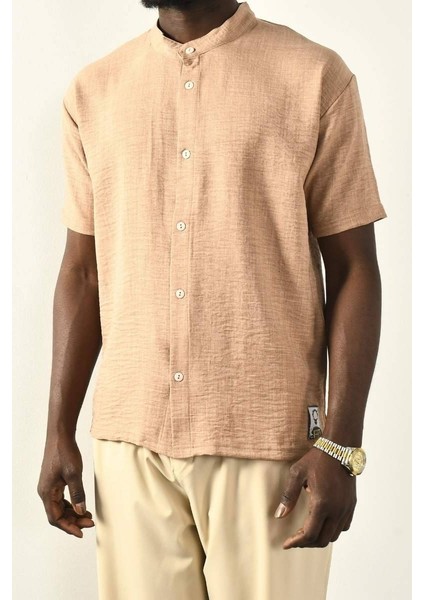 Kahve Düğmeli Basic Keten Gömlek fiyatları