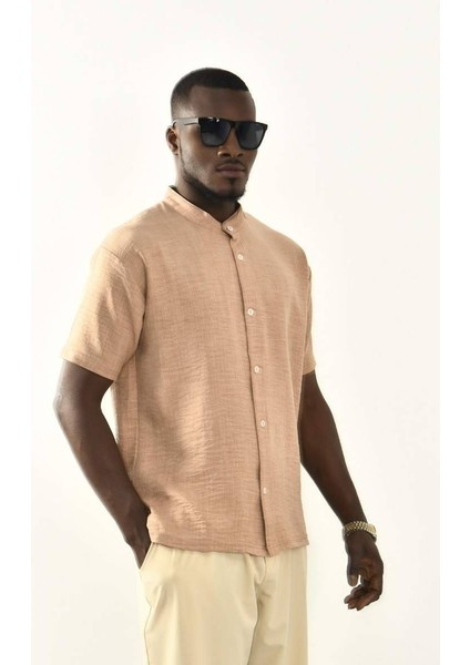 Kahve Düğmeli Basic Keten Gömlek modelleri