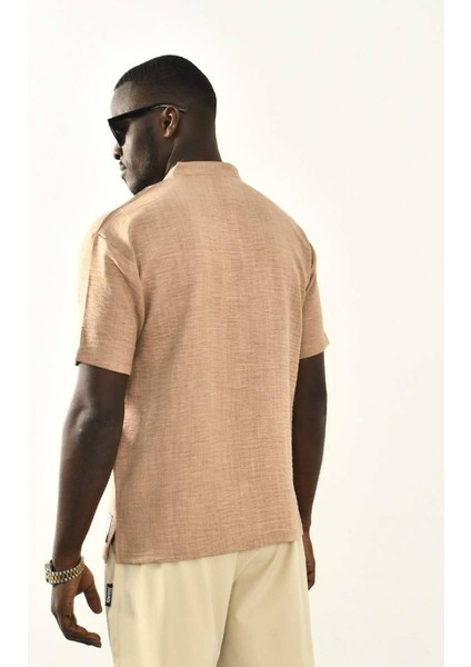 Kahve Düğmeli Basic Keten Gömlek indirimleri