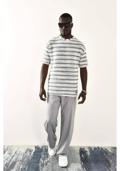 Gri Çizgili Oversize T-Shirt modelleri