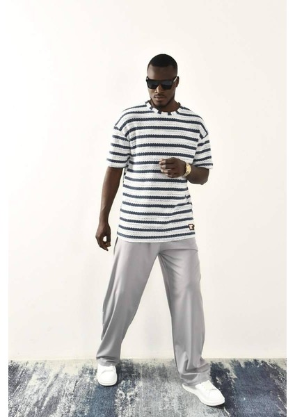 Indigo Çizgili Oversize T-Shirt fiyatları