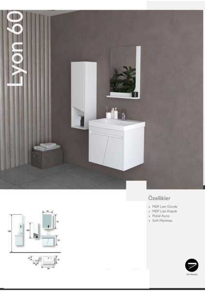 Liyon 60 cm Banyo Dolabı