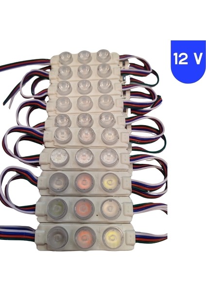 12 Volt 3 Watt 3 Lensli Rgb 3030 Smd LED Modül IP65 10 Adet Modül