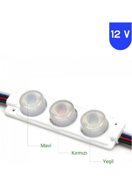 12 Volt 3 Watt 3 Lensli Rgb 3030 Smd LED Modül IP65 10 Adet Modül