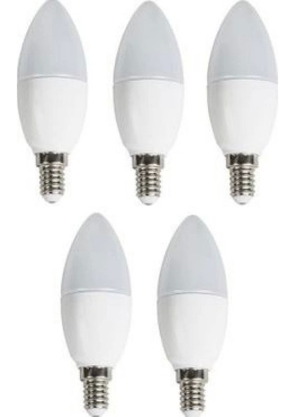 220 Volt 7 Watt 3000K Günışığı Buji Mum Avize LED Ampülü E14 Duy 5 Adet