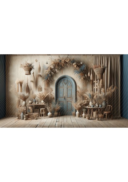 Bohem Kapı Temalı Arkaplan 200X150CM Fon Duvar Örtüsü