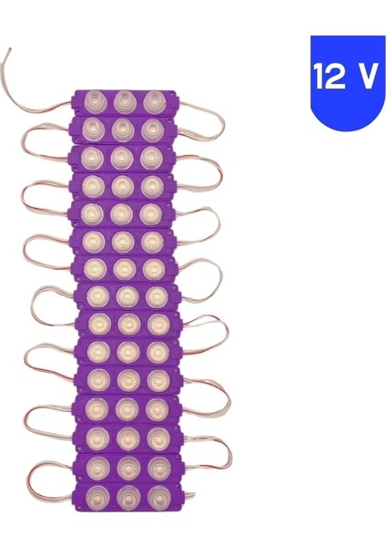 12 Volt 3 Watt 3 Lensli Mor 3030 Smd LED Modül IP65 10 Adet Modül