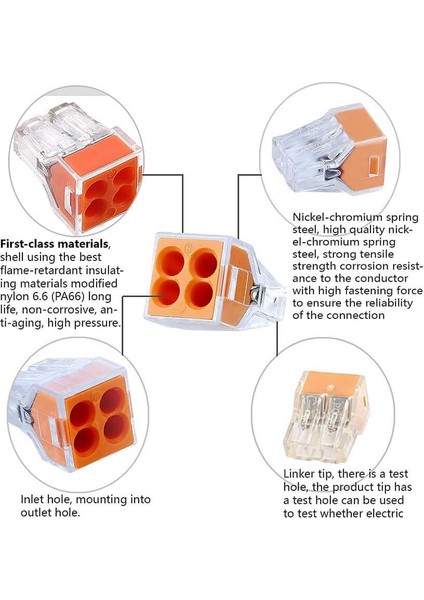 5 Adet PCT-104 4 Pinli Itmeli Hızlı Kolay Kablo Tel Birleştirici Konnektör Vidasız Klemens