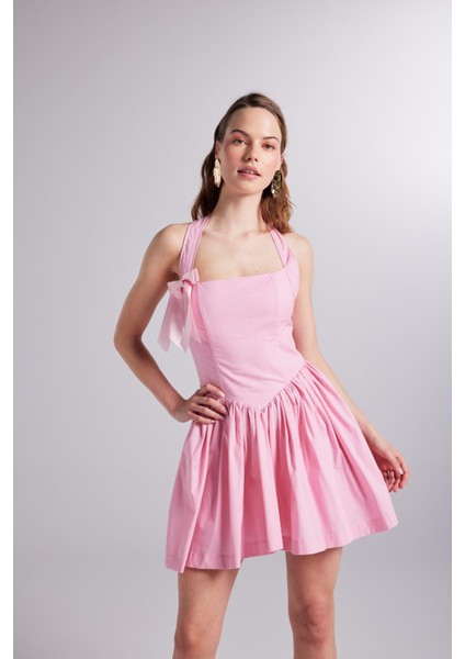 Boyundan Askılı Çıkarılabilir Kurdeleli Mini Teresa Elbise Pembe fiyatları