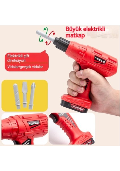 Çocuk Alet Kutusu Bebek Simülasyon Aracı Tamir Aracı Elektrikli Matkap Tornavida Aracı Ev Oyuncak 55 Set (Yurt Dışından)