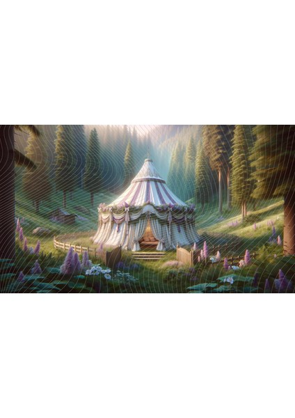 Büyüleyici Orman Çadırı Temalı Arkaplan 200 x 150 cm Fon Duvar Örtüsü