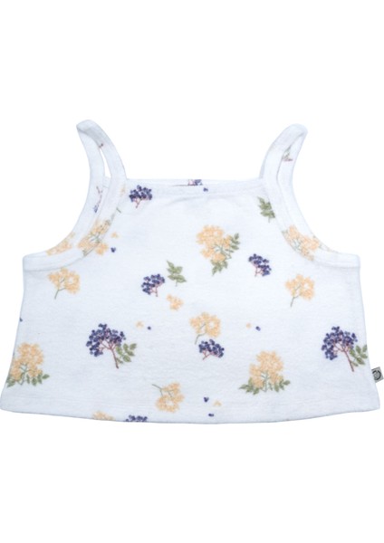 Organik Desenli Havlu Kumaş Askılı Crop Kız Çocuk Bluz