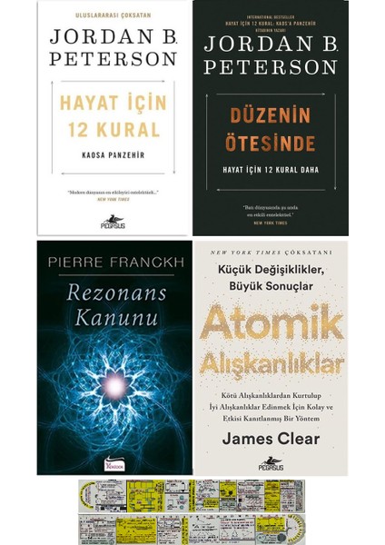 Hayat İçin 12 Kural- Düzenin Ötesinde - Rezonans Kanunu- Atomik Alışkanlıklar 4 Kitap Set + Matematik Öğreten Cetvel