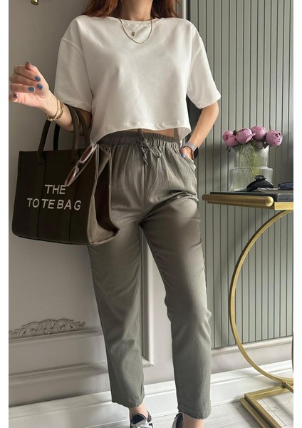 Gabardin Keten Pantolon Haki