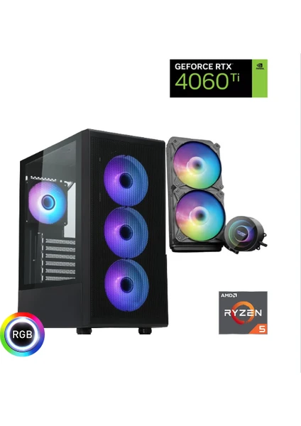 Gaming R5-4060TI Ryzen 5 7500F Rtx 4060Tİ 16GB Ddr5 32G 1tb SSD 240MM Sıvı Soğutma Oyun Bilgisayarı