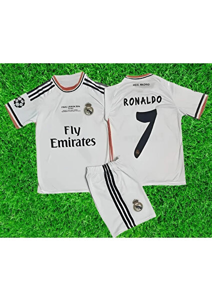 Real Madrid Ronaldo 2014 Lisbon Beyaz Çocuk Futbol Forması 4'lü Set Retro Forma