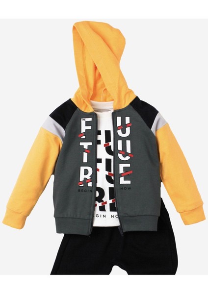 Future Baskılı Kapüşonlu Pamuk Bebek Takım 3’lü Takım Hırka Sweatshirt Alt fiyatları