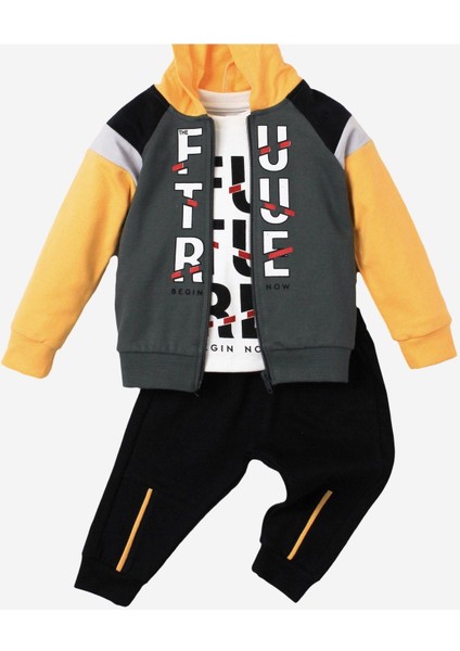 Future Baskılı Kapüşonlu Pamuk Bebek Takım 3’lü Takım Hırka Sweatshirt Alt modelleri