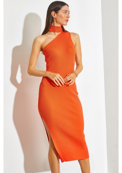 Kadın Balıkçı Yaka Omuz Dekolteli Triko Elbise